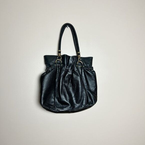 CLEARANCE! Black Tahari Leather Bucket Bag GUC - Picture 1 of 9